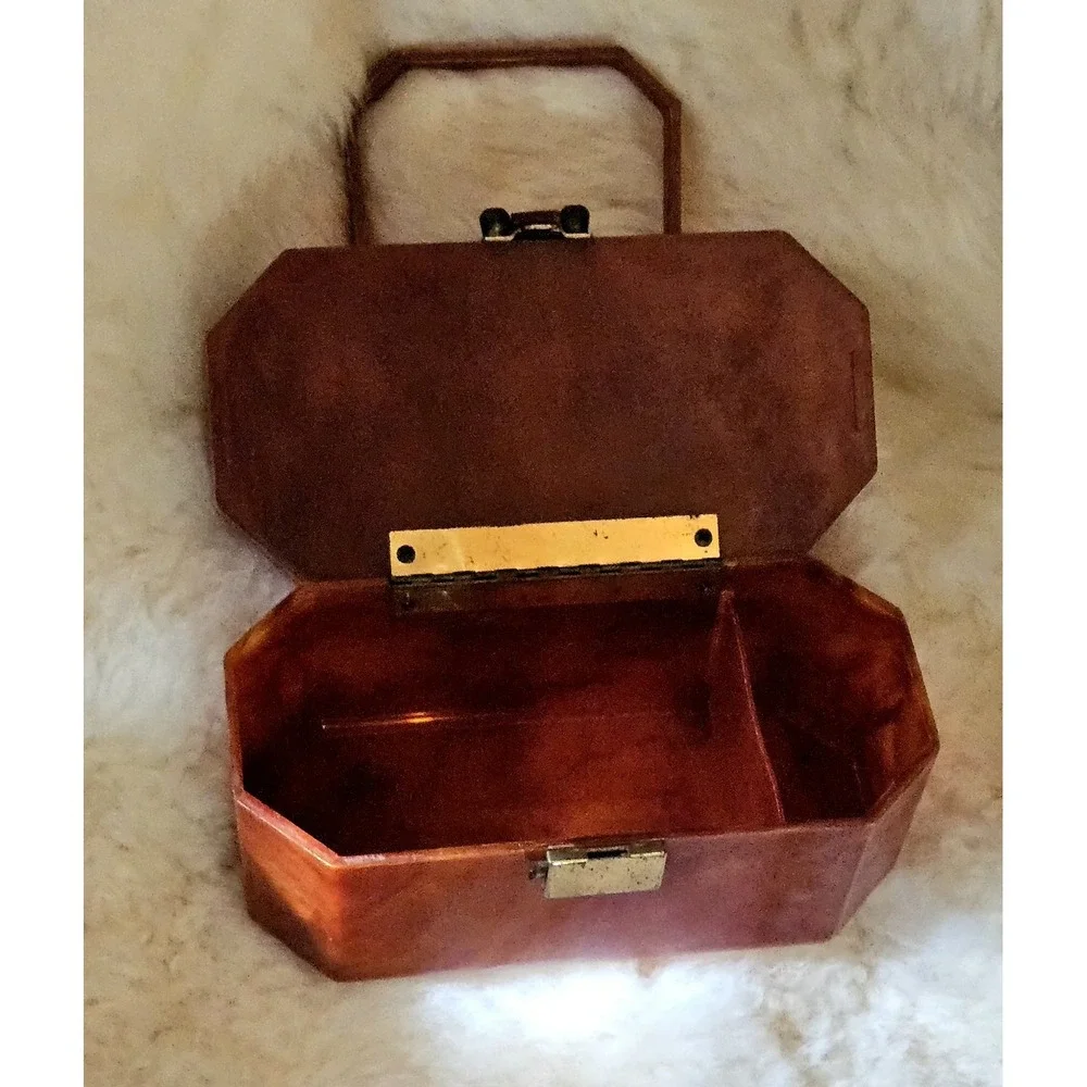 Fabco Lucite Purse Faux Tortoise Shell Box Dual Compartments